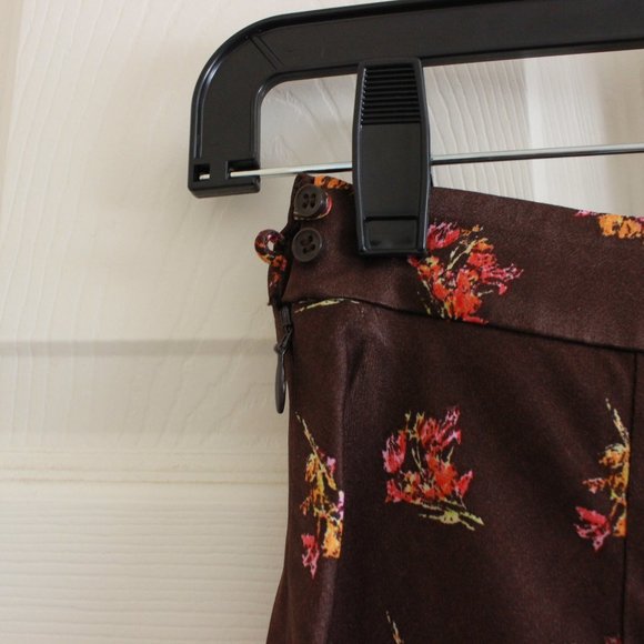 Something Navy Satin Midi Skirt Floral Print Brown - Picture 6 of 9